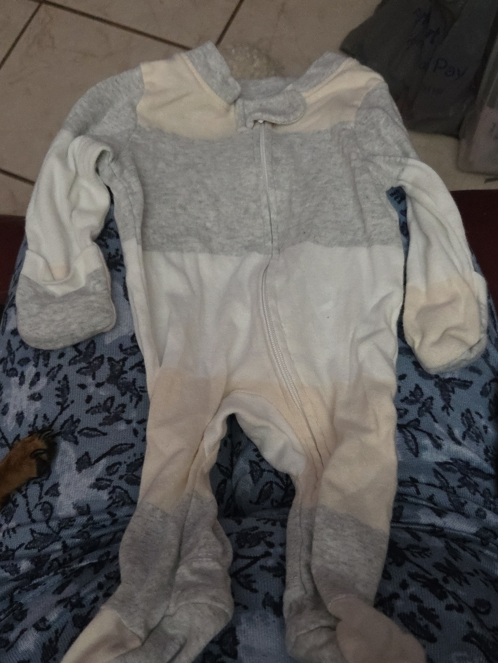 The Honest Company Gray and Cream Striped Baby Footie One-Piece Newborn NWOT
